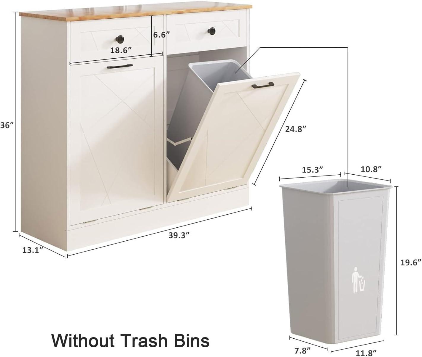 Vabches Kitchen Dual Tilt Out Trash Cabinet , Wood 10 Gal Garbage Cans Holder Drawers, White