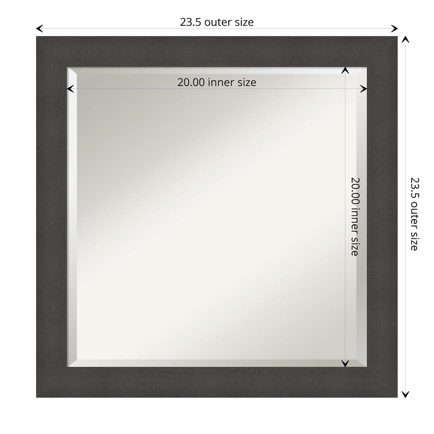 Amanti Art Beveled Bathroom Wall Mirror - Brushed Pewter Frame - Brushed Pewter Outer Size: 24 x 24 in