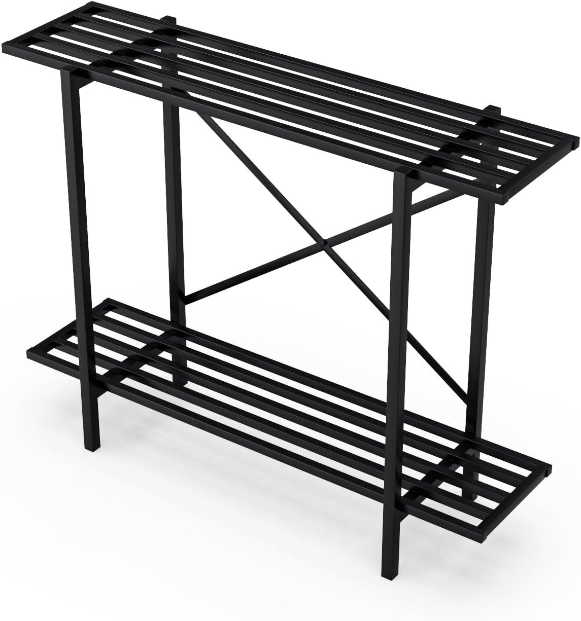 2 Tier Metal Sturdy Heavy Plant Stand, Narrow Plant Stand Indoor and Outdoor, L35.43 x W10.3 x H27.5 inch, 440 LBS Capacity & Heavy Duty Construction