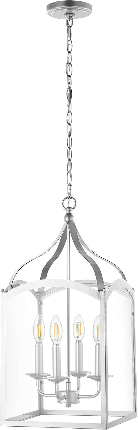 11" LED 4-light Ruth Classic Lantern Metal/Glass Pendant Silver - JONATHAN Y: ETL Listed, Adjustable Height