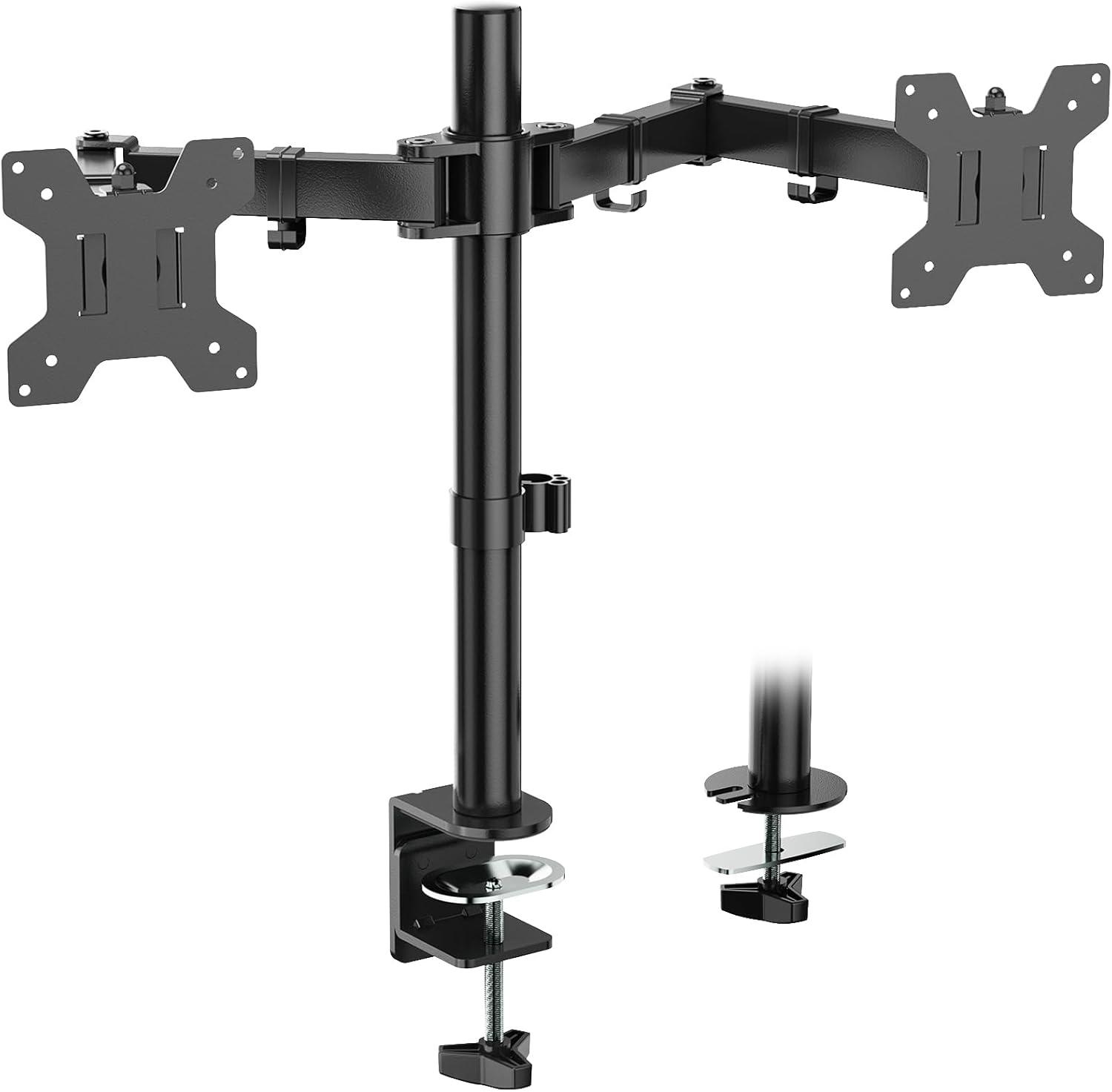 Black Dual Monitor Desk Mount with Adjustable Arms