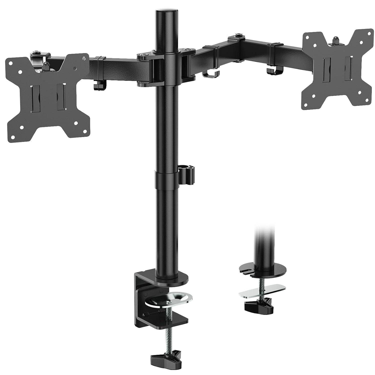Mount-It! Dual Monitor Mount | Double Monitor Desk Stand | Two Full Motion Adjustable Arms Fit 2 Computer Screens 17 - 32 in. | C-Clamp & Grommet Base