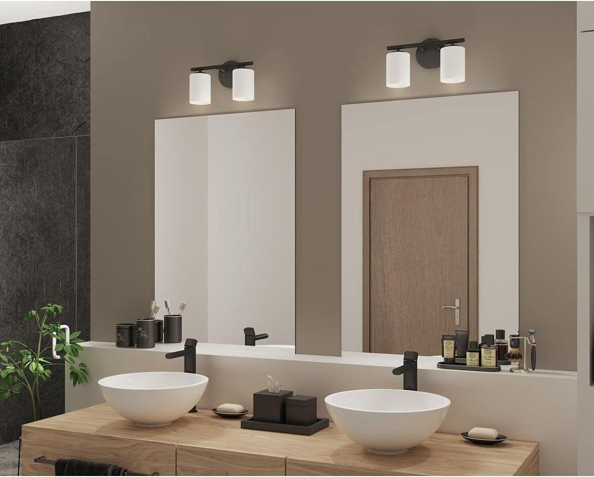 Progress Lighting Replay 2-Light Bath Vanity, Porcelain, Textured Black, Shade Included