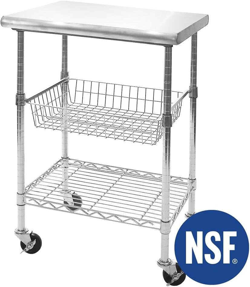 seville classics stainless-steel nsf-certified professional kitchen work table cart, 24" w x 20" d x 36" h, 2 ft