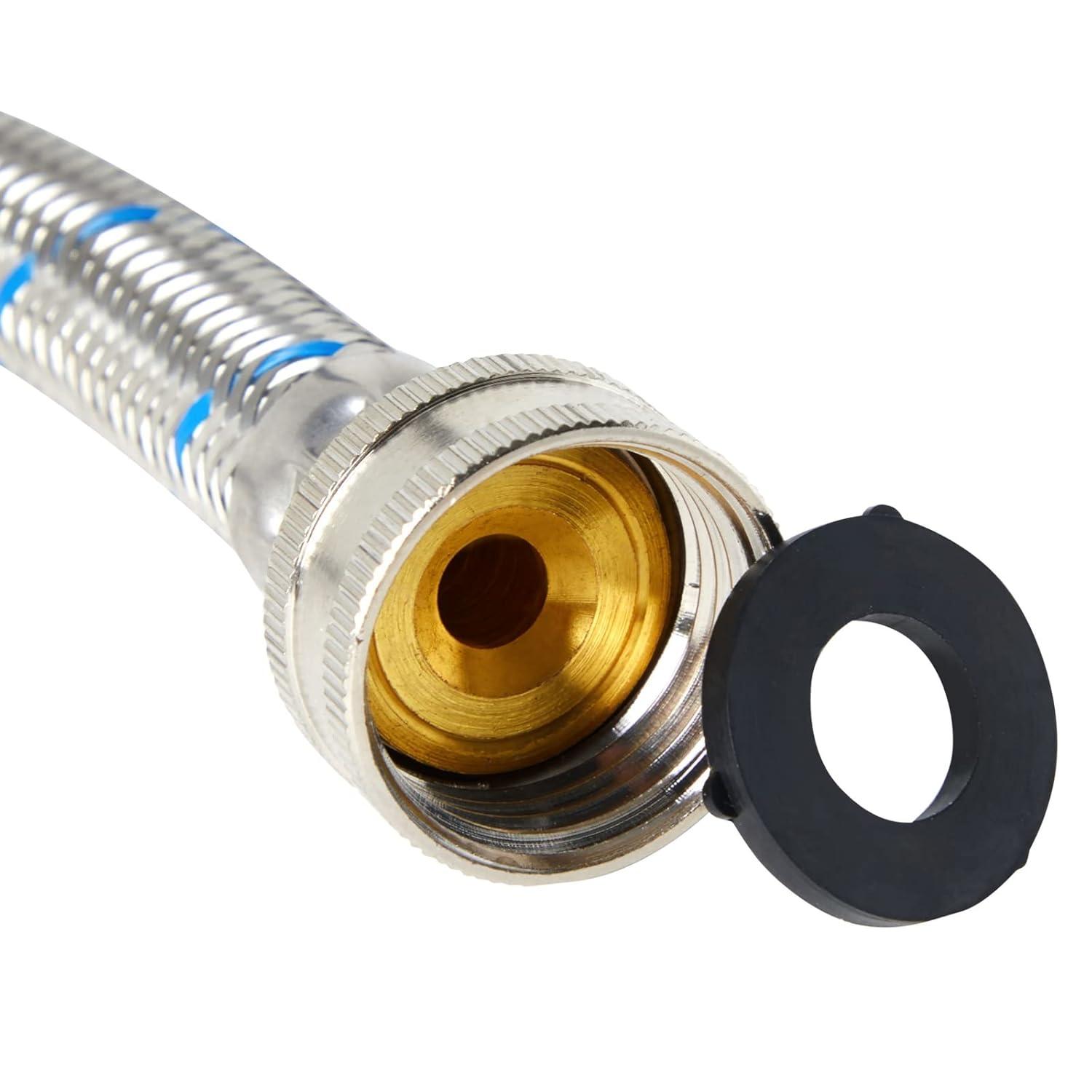 2 Pack Universal Washing Machine Hoses with 90 Degree Elbow Connection, Stainless Steel Rust and Burst Protection (4 Feet)