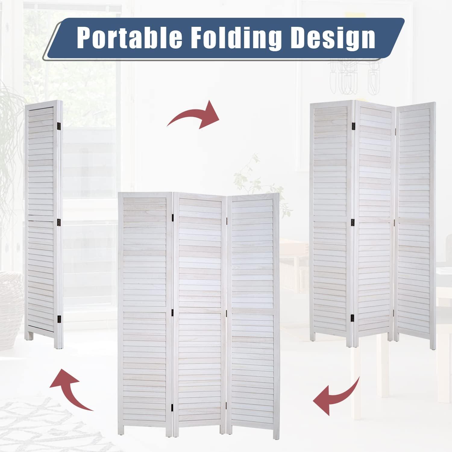 FDW 3-Panel Room Divider White Foldable Wooden Screen for Home Office Bedroom Restaurant 67.7" x 16.9"(Each Panel)