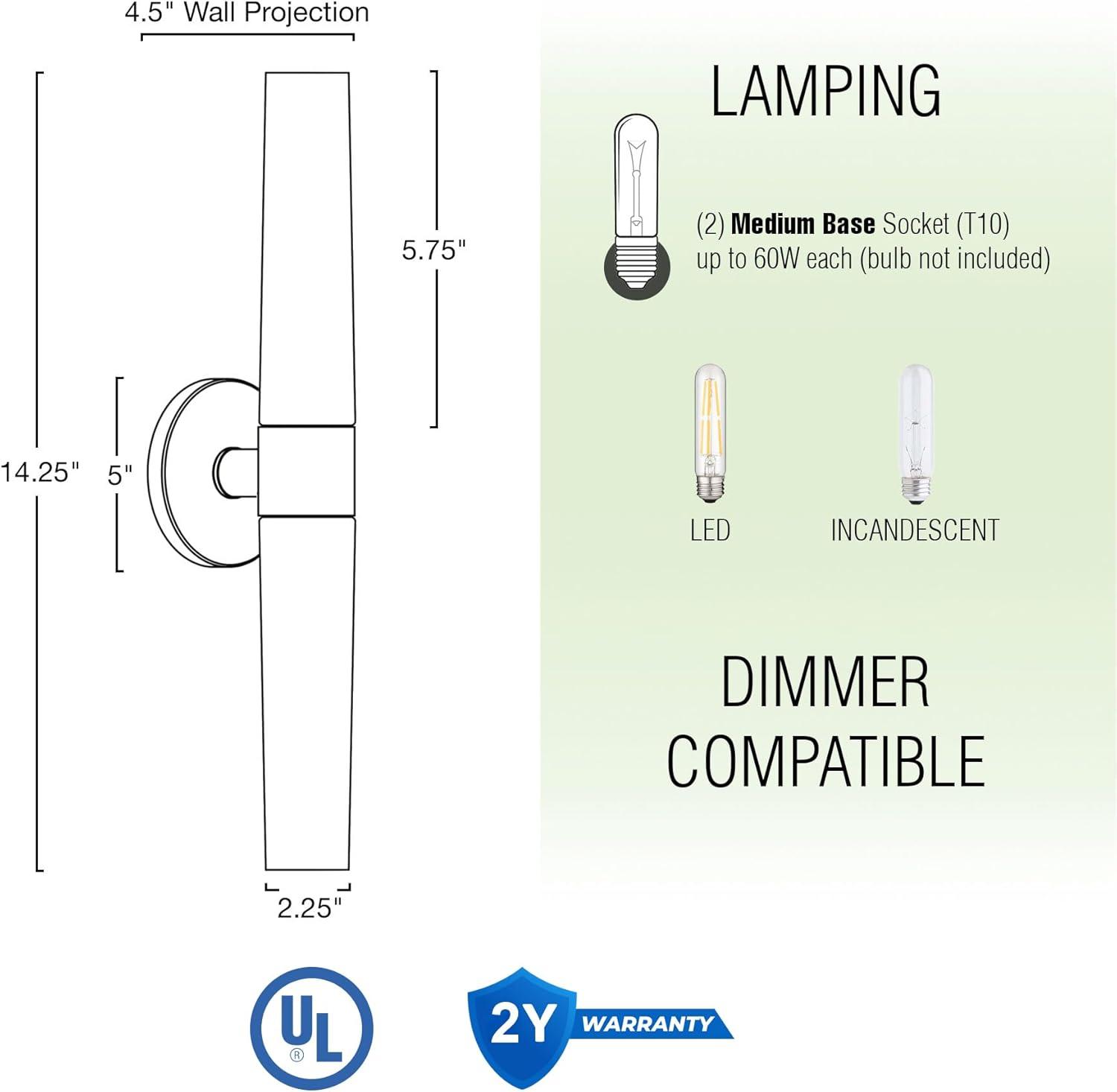 Brushed Nickel 14" Cylinder Wall Sconce with Frosted Glass Shades