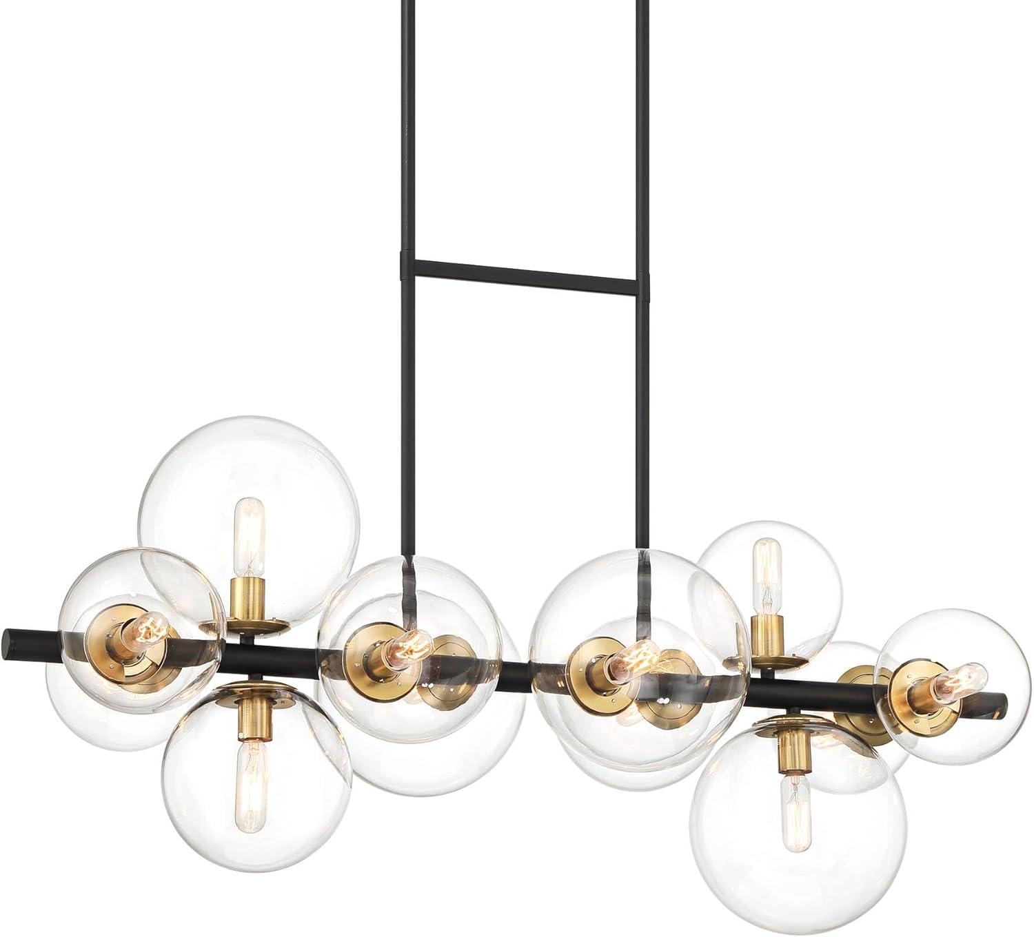 Possini Euro Design Vasa Black Gold Island Linear Pendant Chandelier 34" Wide Modern Clear Glass 12-Light Fixture for Dining Room