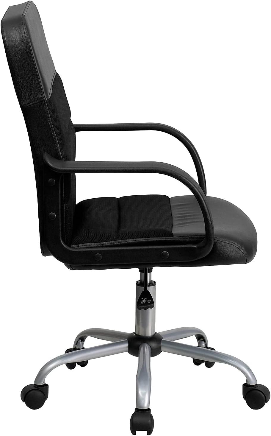 Flash Furniture Manor Mid-Back Swivel LeatherSoft Ergonomic Desk Chair with Headrest, Black