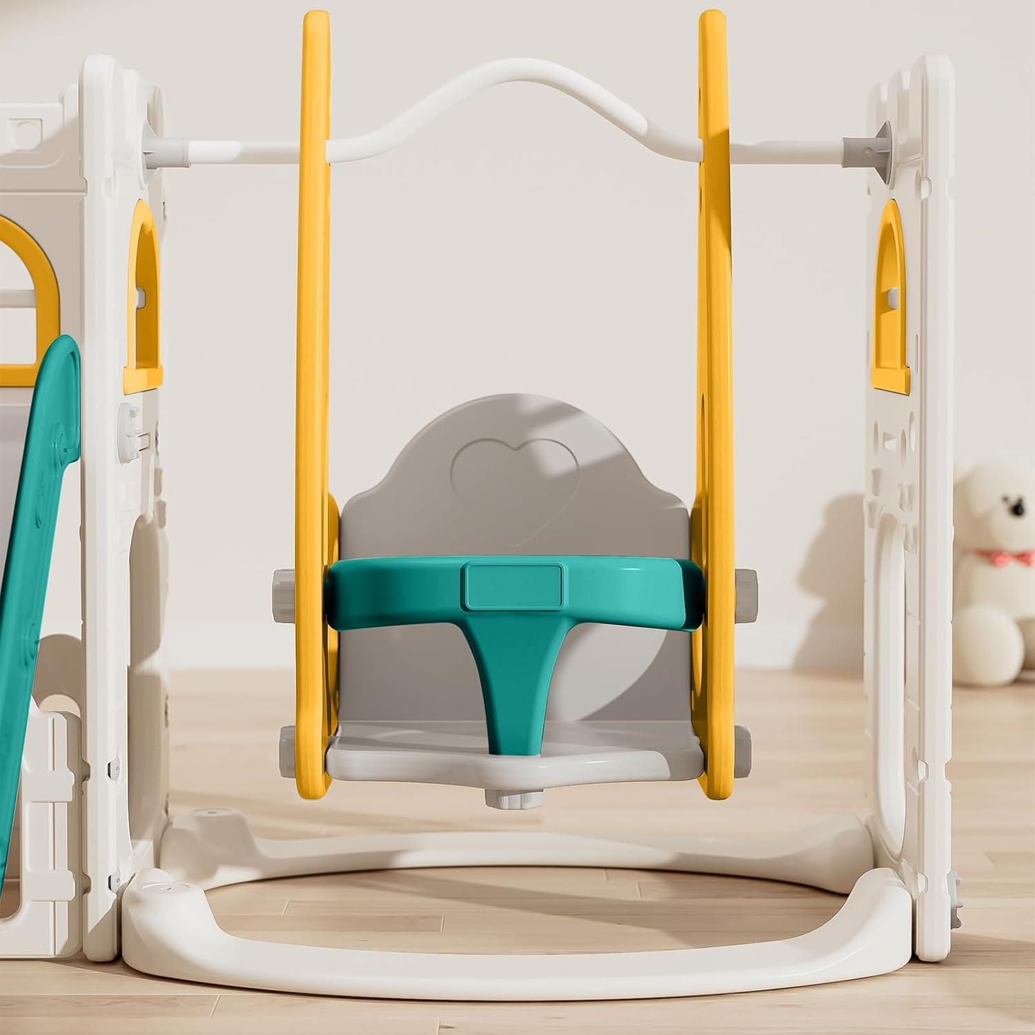 10 in 1 Toddler Slide, Age 1-3 with Swing, Basketball Hoop and Telescope, Kid Slide for Toddlers, Indoor Outdoor Playset Toddler Playground