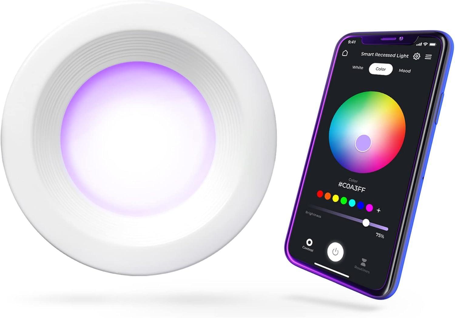 Globe Electric 50079 Wi-Fi Smart 5-Inch/6-Inch Color-Changing-RGB Tunable-White 11-Watt Retrofit Recessed Light Kit