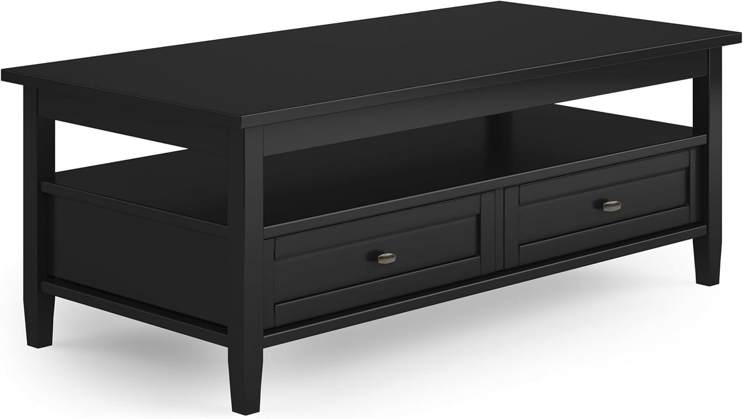 Simpli Home Warm Shaker 48"W Solid Wood Coffee Table with Two Storage Drawers and Open Shelf