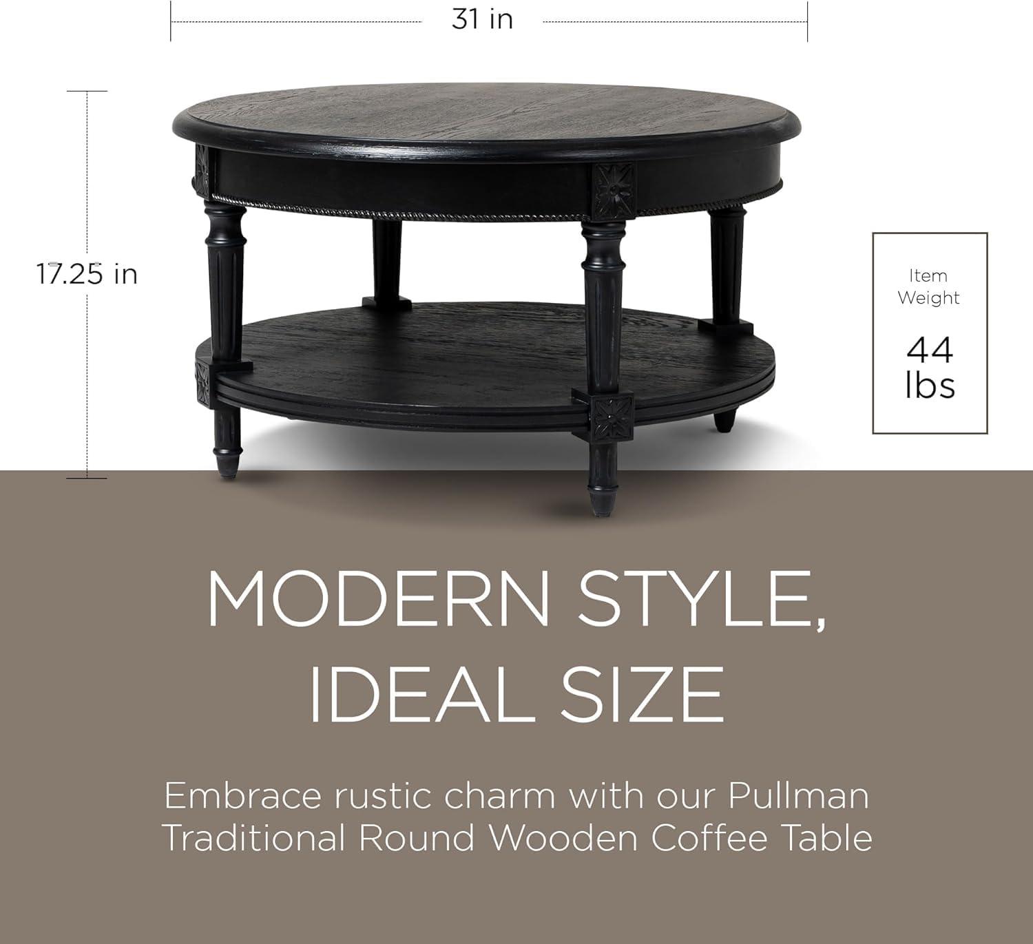 Maven Lane Maven Lane Pullman Traditional Round Wooden Coffee Table In Antiqued Black Finish