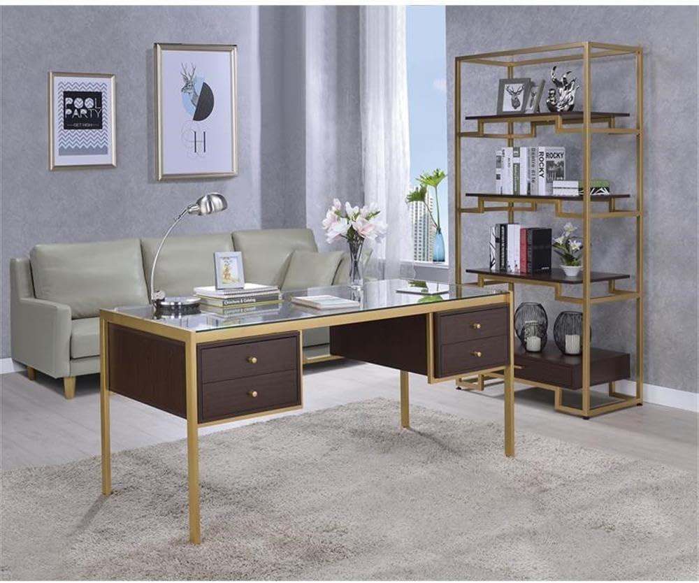 Everly Quinn Solid Wood Top Metal Base Writing Desk
