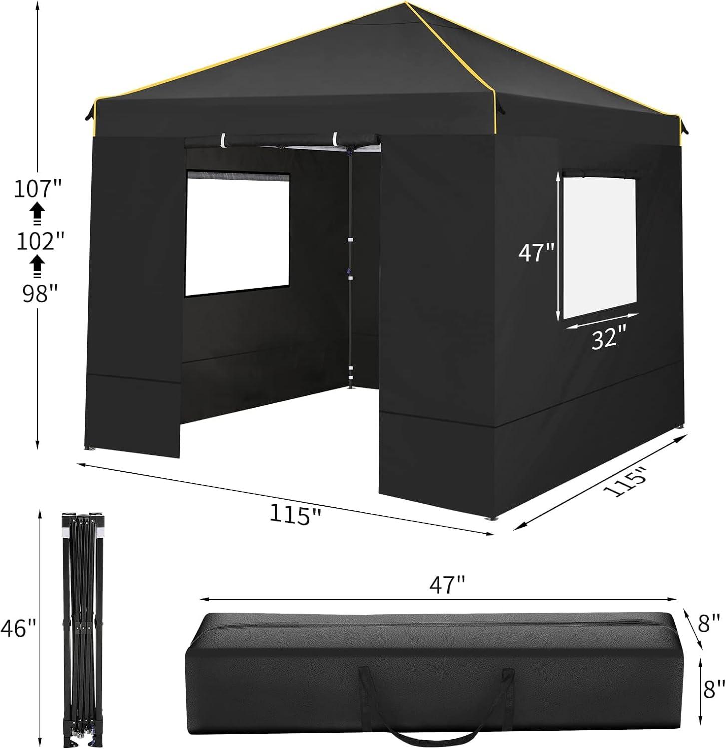 COBIZI 10X10 Pop-up Waterproof Canopy with Mesh Window, Carry Bag, Easy to Carry, 4 Removable Sidewalls, 4 Stakes & Ropes, Outdoor Tents for Party/Exhibition/Picnic,Black