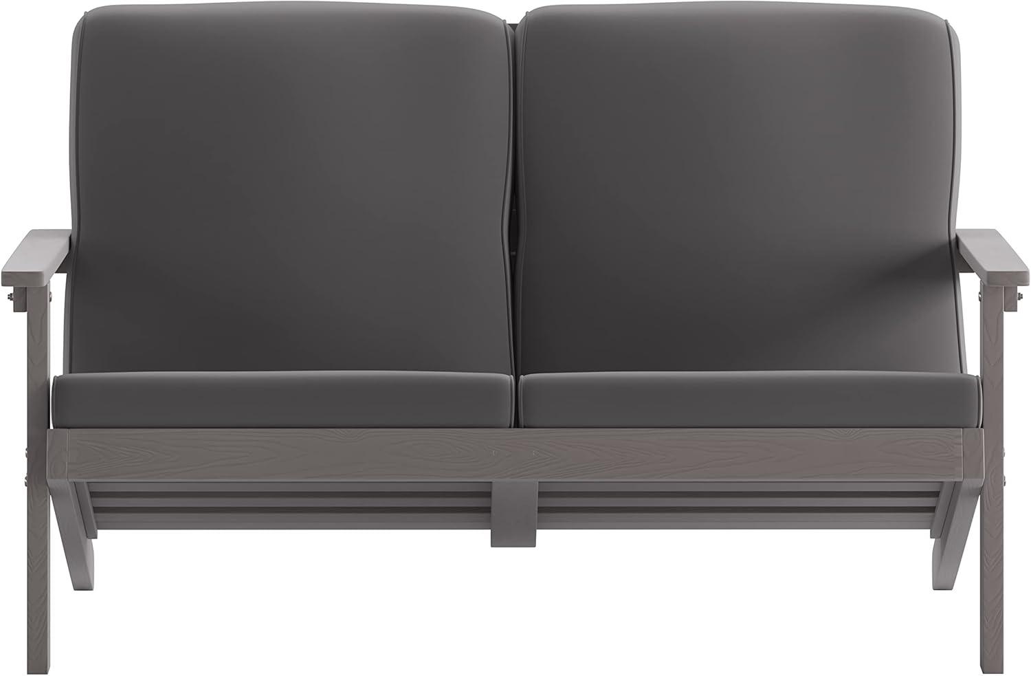 Flash Furniture Charlestown All-Weather Poly Resin Wood Adirondack Style Deep Seat Patio Loveseat with Cushions, Gray/Gray