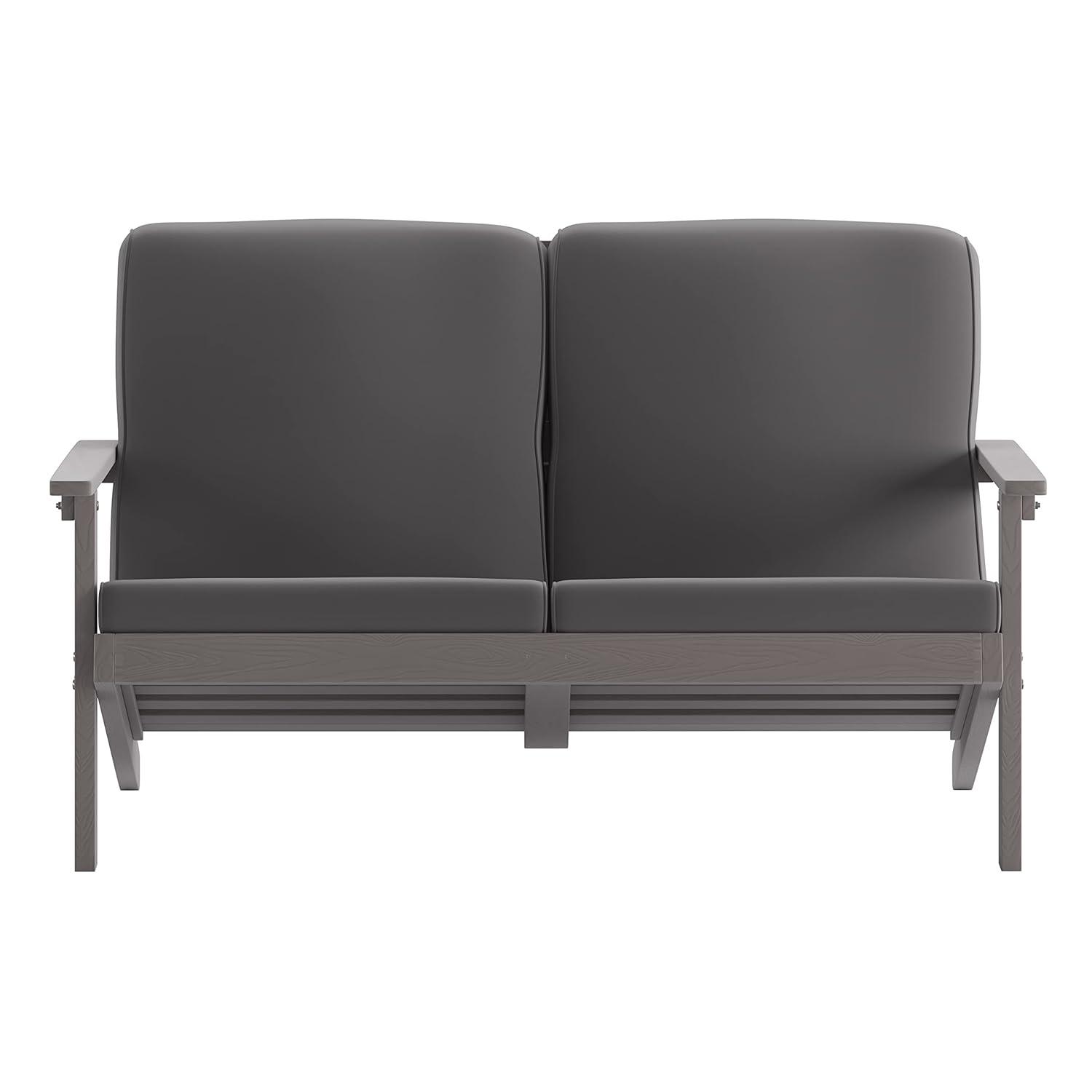 Flash Furniture Charlestown All-Weather Poly Resin Wood Adirondack Style Deep Seat Patio Loveseat with Cushions, Gray/Gray