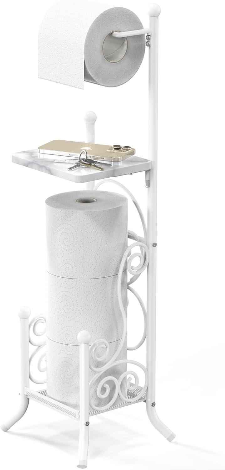 White English Style Free-Standing Toilet Paper Holder with Storage