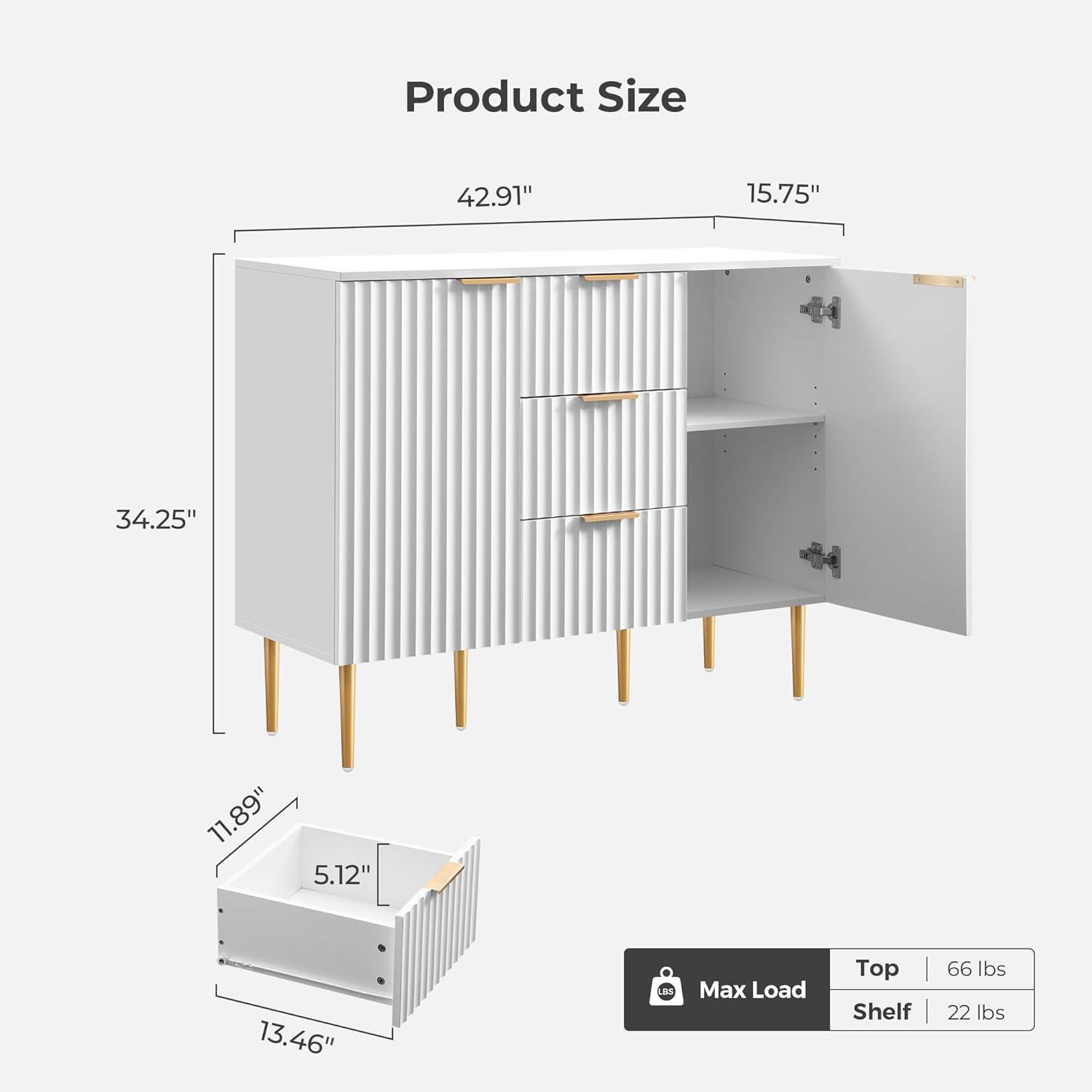 SICOTAS Sideboard Buffet Cabinet with 3 Drawers and 2 Doors, 2 Adjustable Shelves