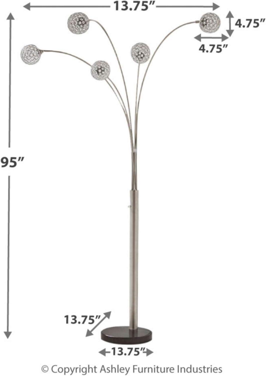 Signature Design by Ashley Winter Arc Floor Lamp Black/Silver: Contemporary Multi-Head, Dimmable, Marble Base