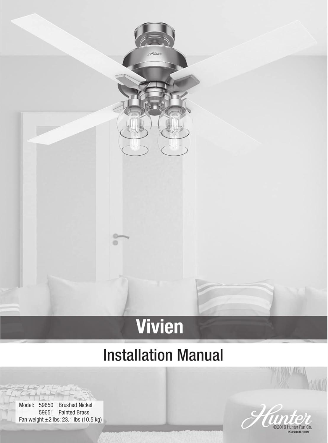 52" Modern Brass 4-Blade Ceiling Fan with Remote and Light