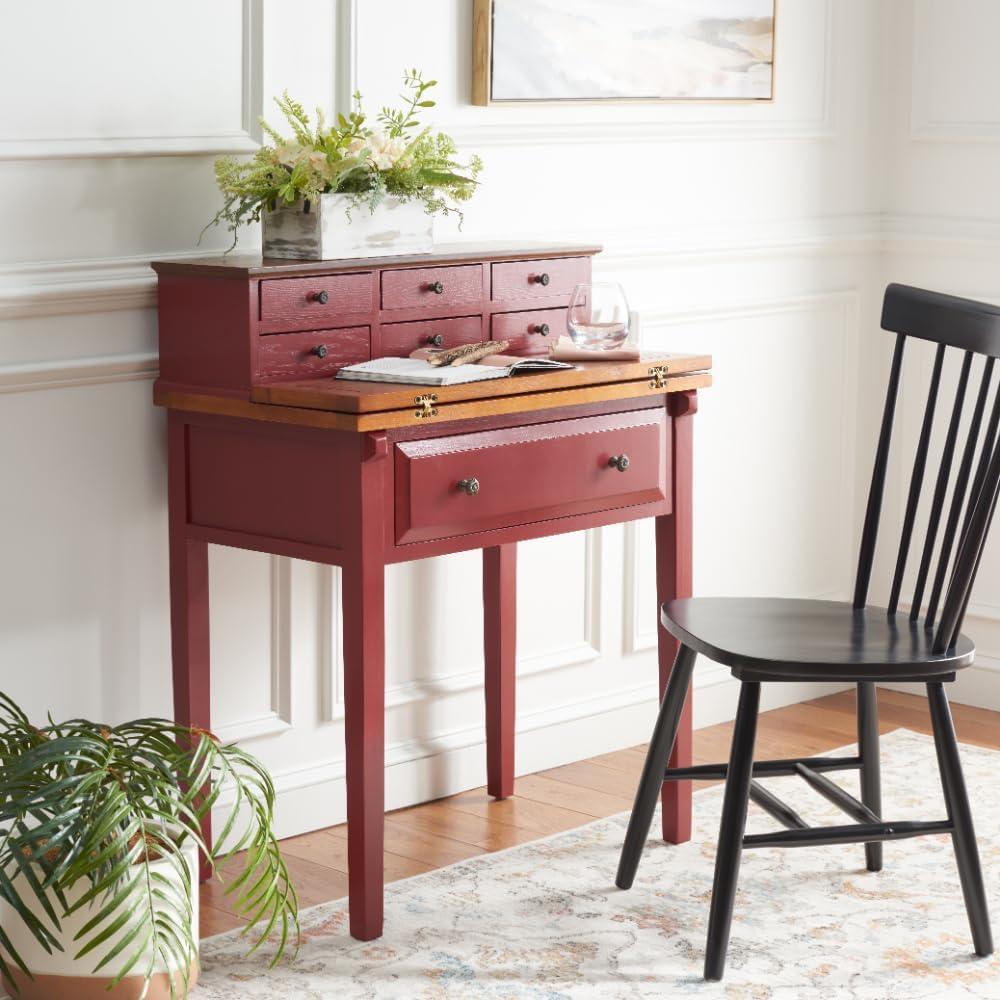 Transitional Black Wood Desk with 7 Drawers and Foldable Top