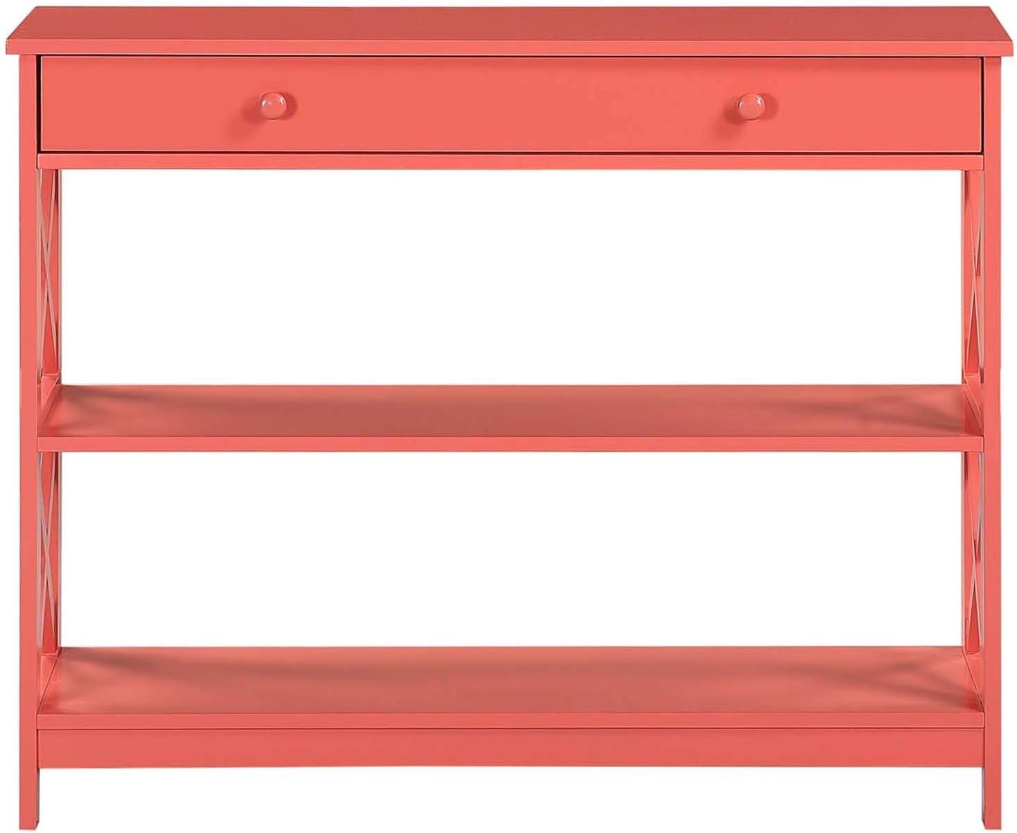 TiaGOC 1 Drawer Console Table with Shelves, Coral