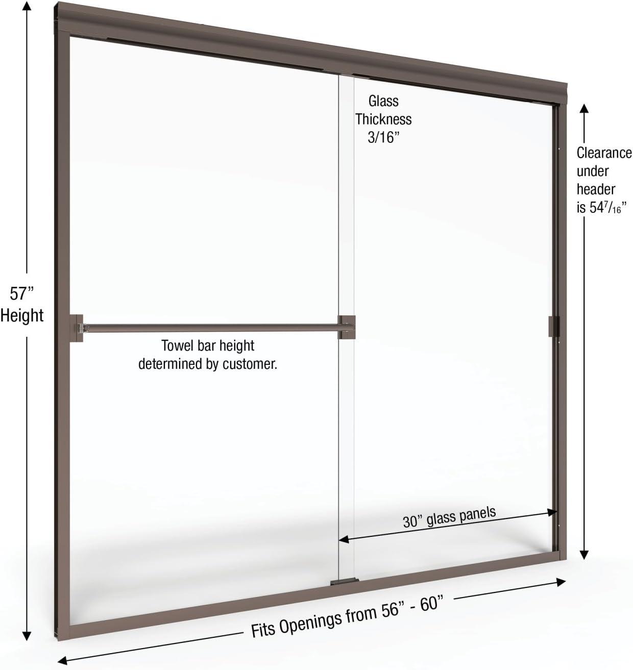 Classic 56" W x 57" H Bypass Frameless Tub Door