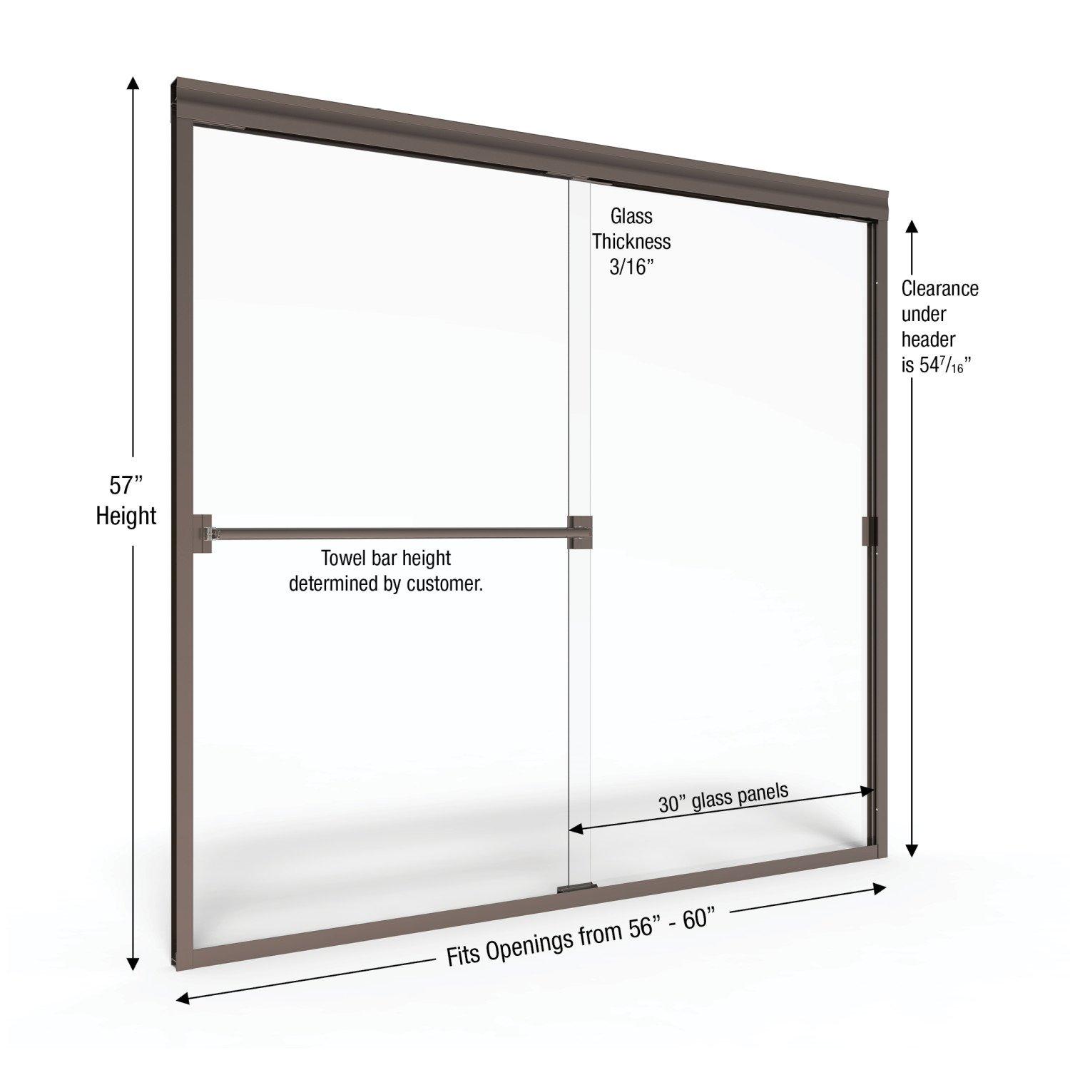 Classic 56" W x 57" H Bypass Frameless Tub Door