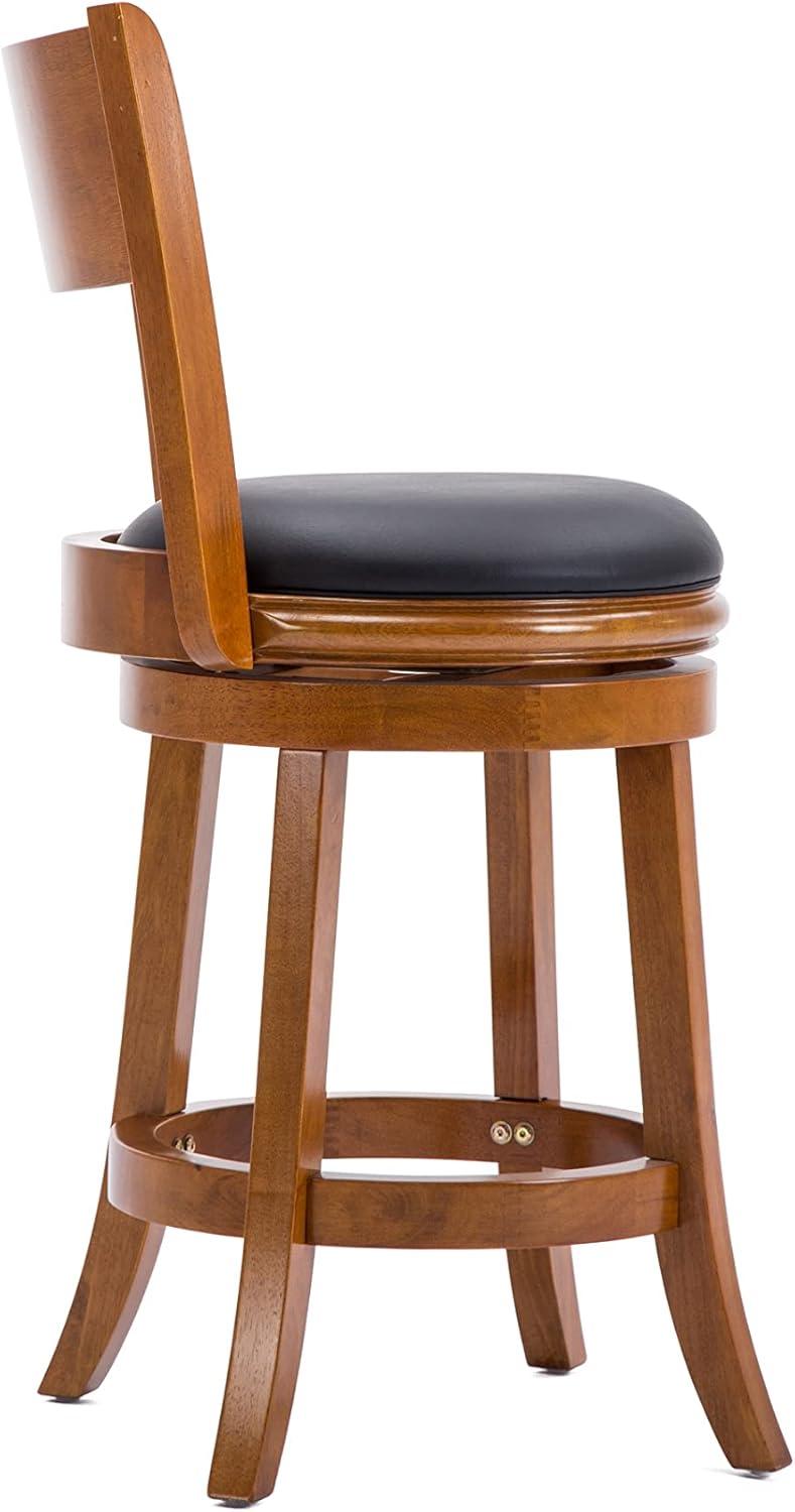 Palmetto 24" Fruitwood Swivel Counter Stool with Leather Cushion