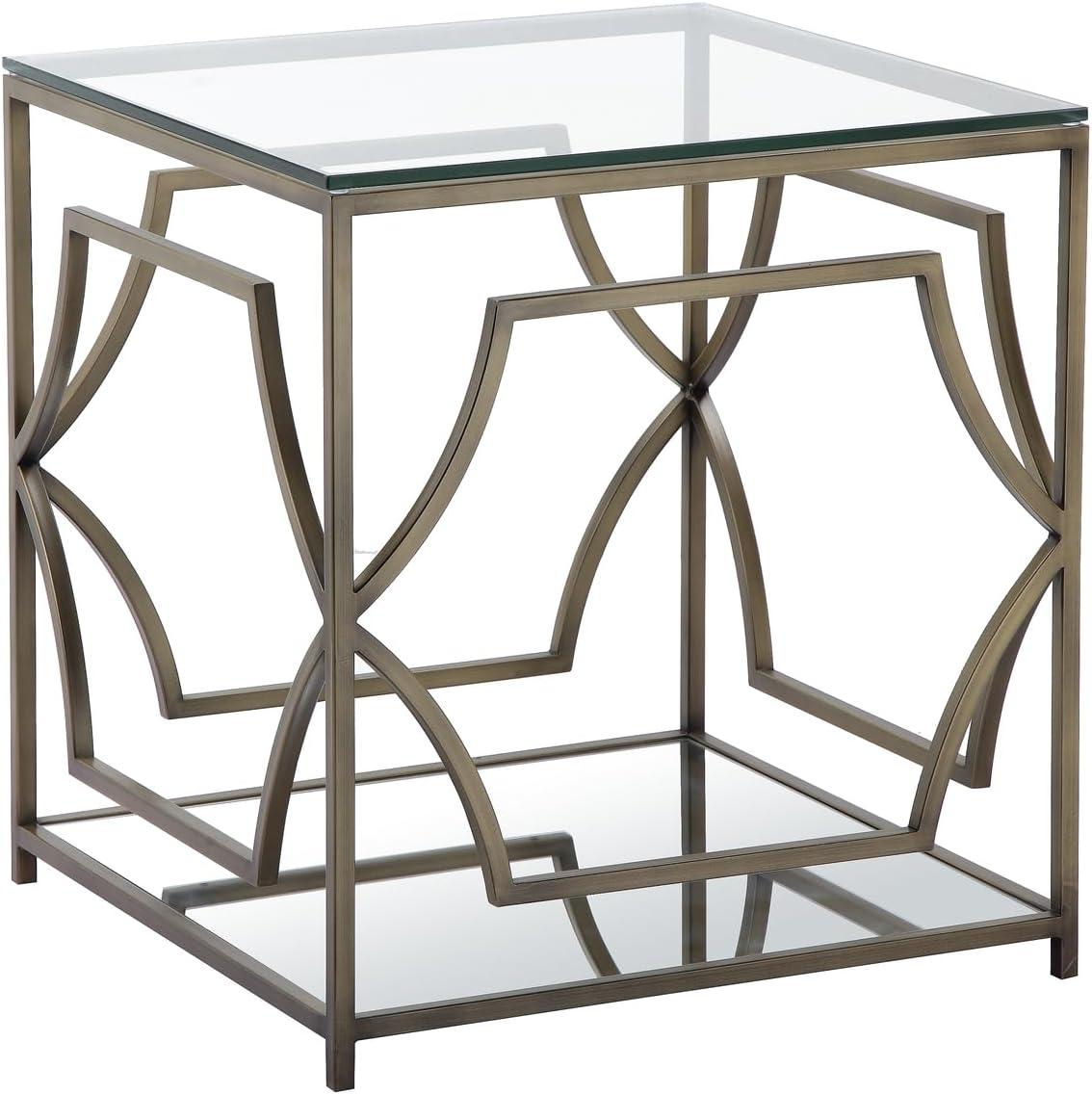 American Home Classic Edward Modern Metal/Glass Side Table in Brushed Brass