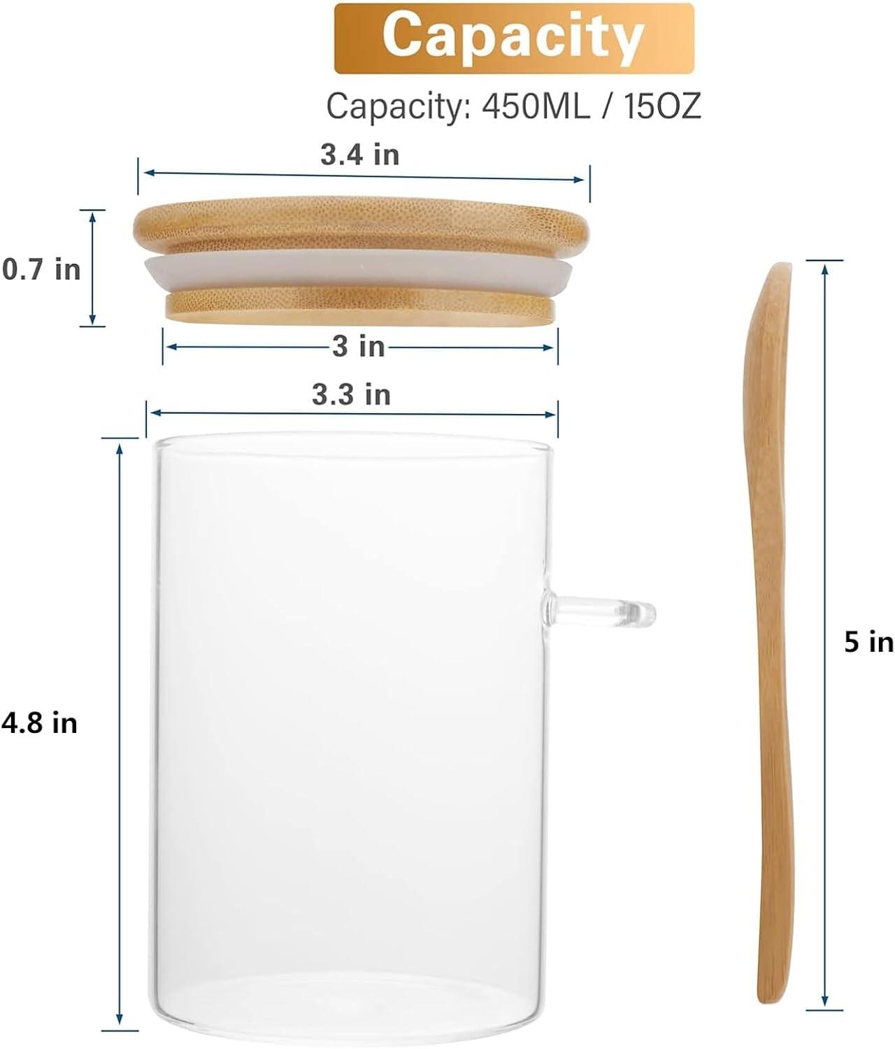 3 Pack Glass Containers Jars with Bamboo Airtight Lid and Spoon, 15Oz Glass Food Storage Canisters, Kitchen Organization Jar Set for Coffee Beans, Tea, Flour, Salt, Nuts, Candy, Cookie and More