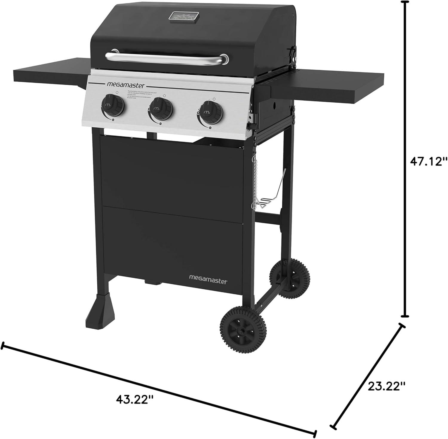 Megamaster 3-Burner Black and Silver Propane Gas Grill