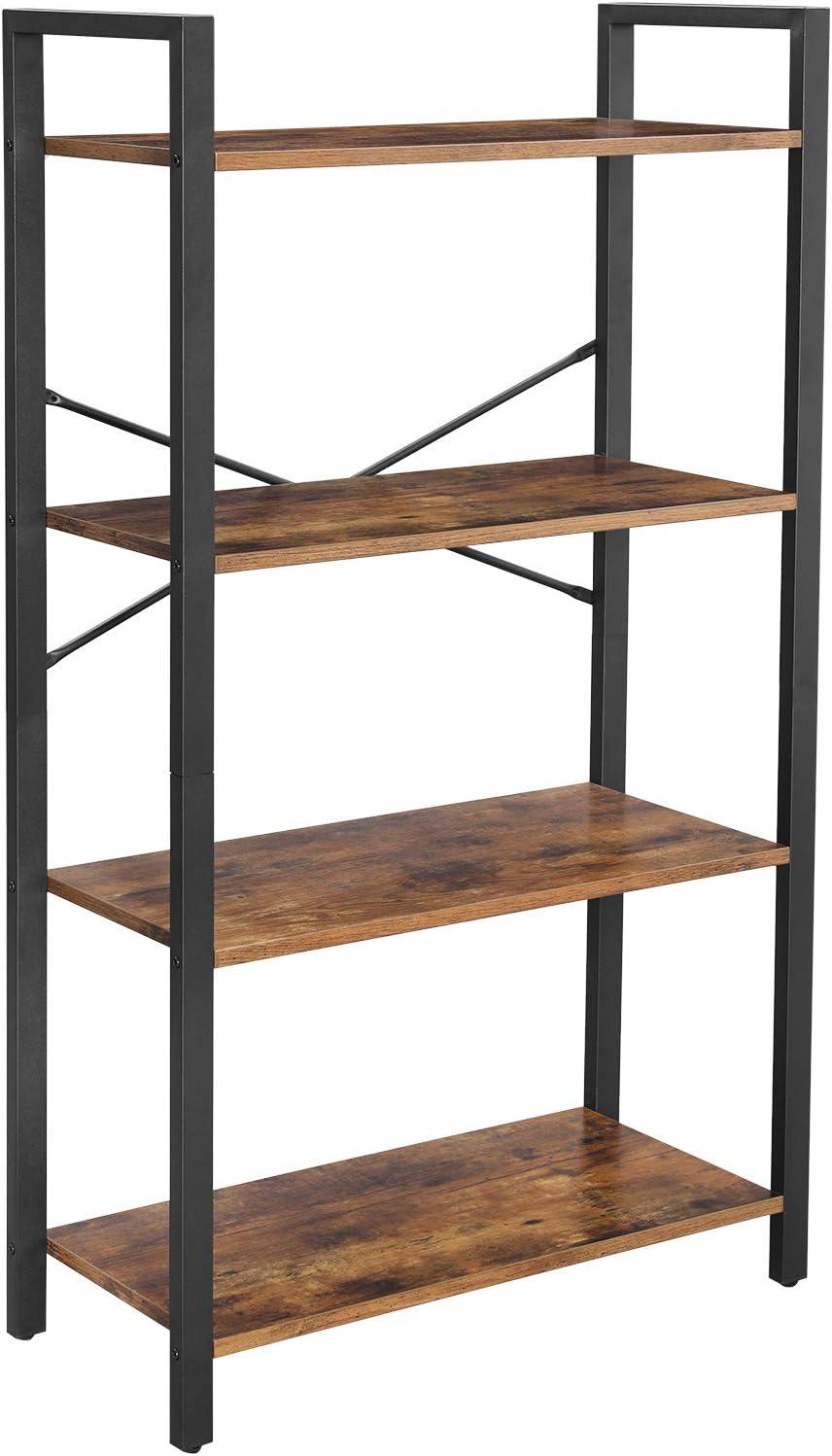 Rustic Brown and Black 4-Tier Ladder Bookshelf