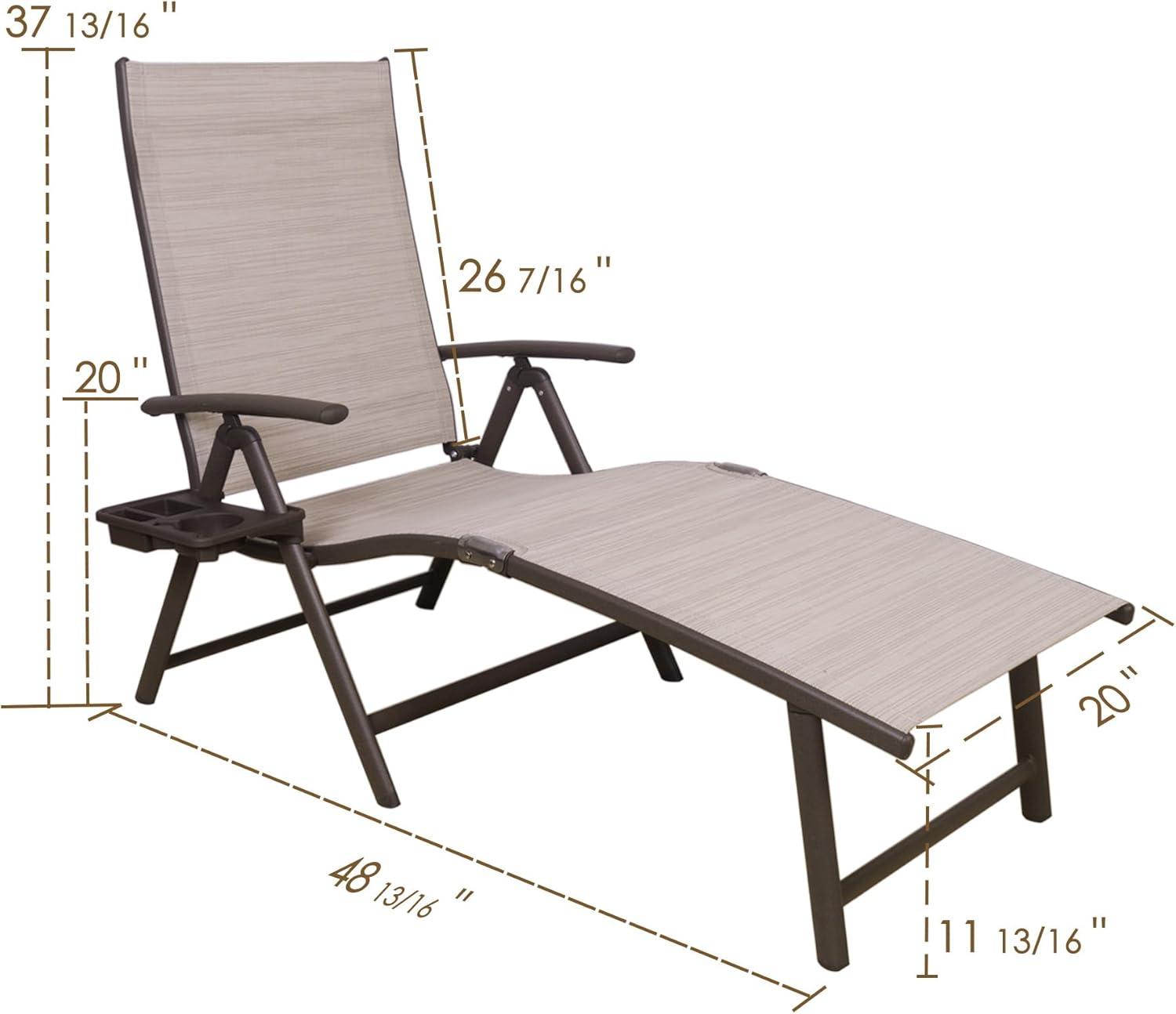 Kozyard Cozy Aluminum Reclining Lounge Chair - Perfect for Beach, Yard, Pool, Deck, and Patio - Outdoor Chaise Lounge with Drink Holder, Weather Free, Adjustable - Assemble-Free(1 Pack, Beige)