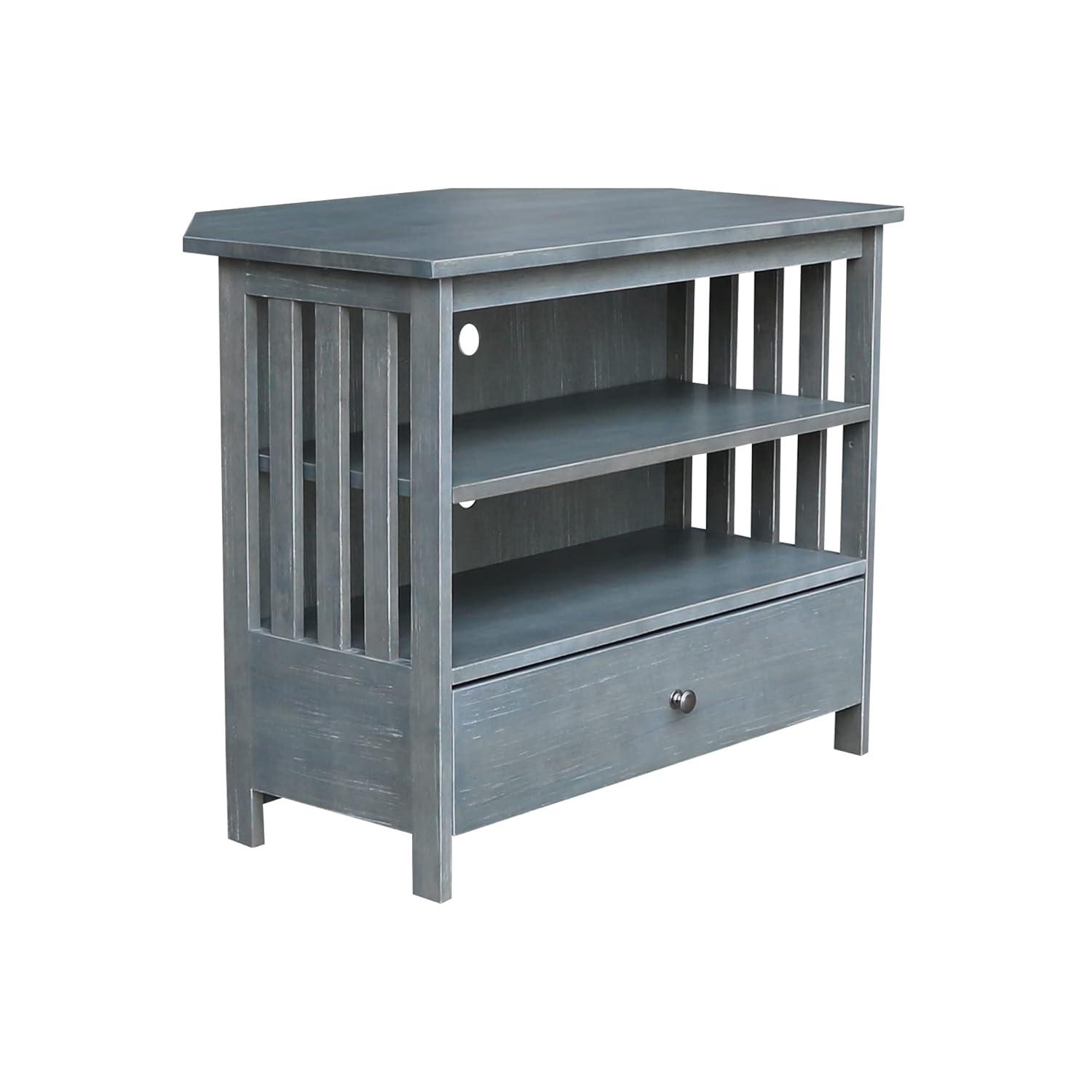Solid Wood TV Stand with Shelves and Drawer in Heather Gray - 28.9"  Height