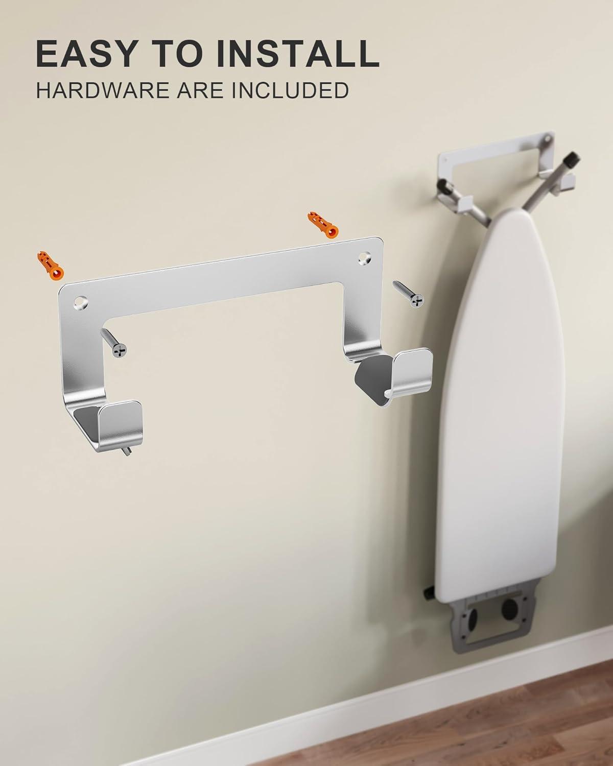 Ironing Board Holder Hanger Wall Mount, 304 Stainless Steel Ironing Board Hanger, Y T Leg Heavy Duty Iron Board Holder Hook for Laundry Room, Silver