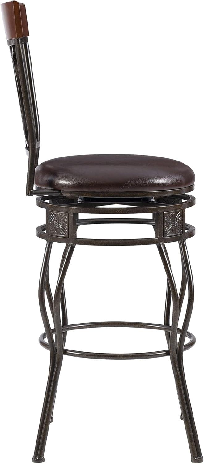 Linon O & X Back 30" Metal Swivel Faux Leather Bar Stool in Matte Bronze Finish