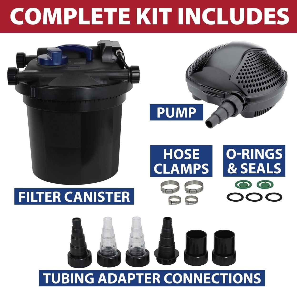 The Pond Guy AllClear G2 Bio Pressure Filter & Ultraviolet Light Clarifier with Backflush System, Pressurized External UVC Biological & Mechanical Filtration, Koi Fish Water Garden, All Clear 2000