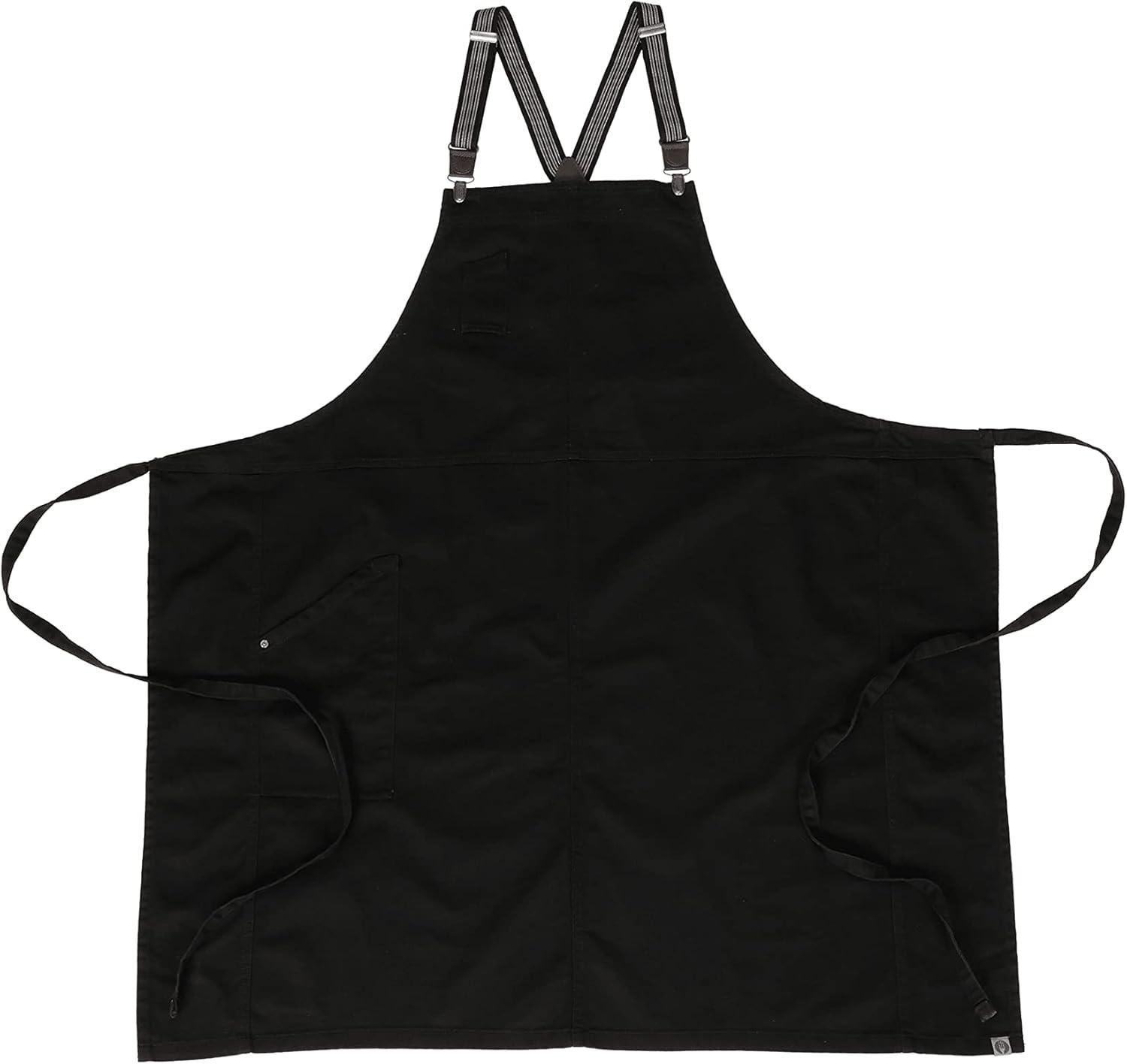 Men's Jet Black Cotton Chef Bib Apron with Suspenders