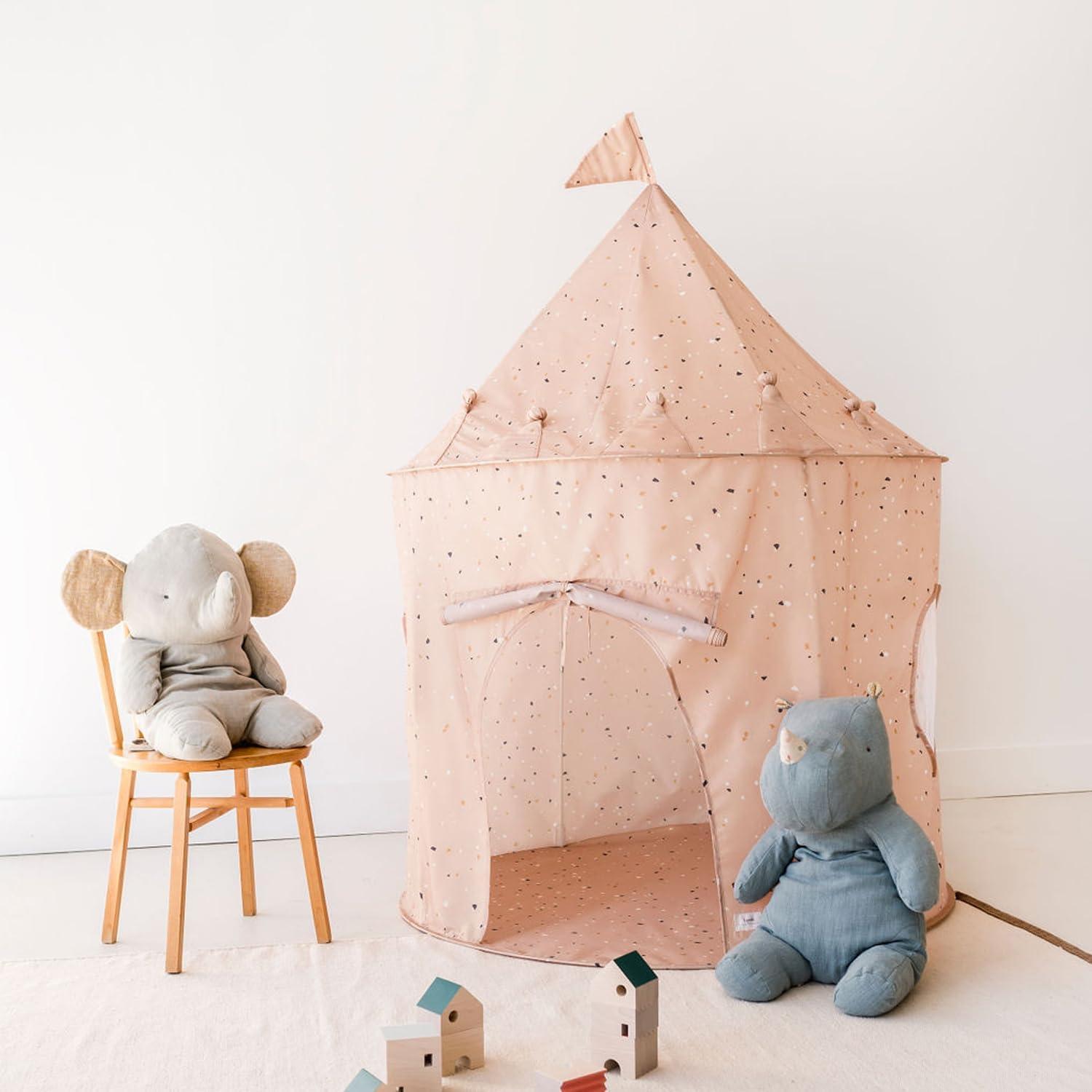 3 Sprouts Kids Play Tent Playhouse Castle with Recycled Fabric for Indoor and Outdoor Games in Terrazzo Clay