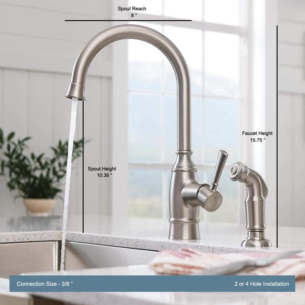 Spot Resist Stainless Steel Single-Handle Kitchen Faucet with Side Sprayer