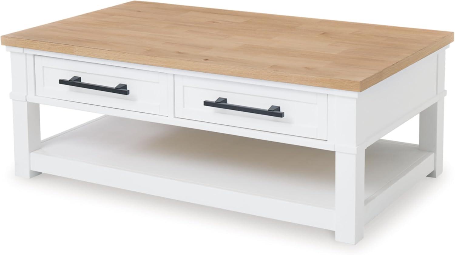 Signature Design by Ashley Ashbryn Rectangular 2 Drawer Coffee Table, White/Natural