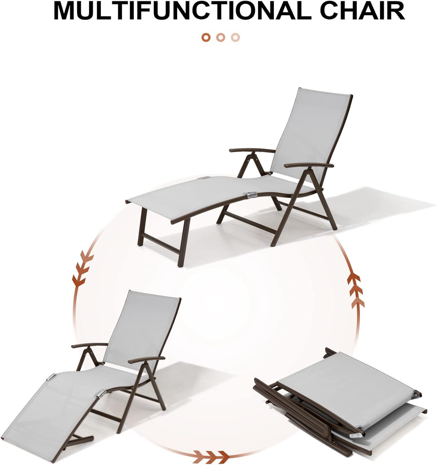 2pc Outdoor Aluminum Adjustable Chaise Lounges - Light Gray - Crestlive Products