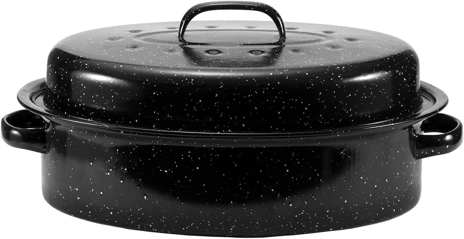 Medium Oval Non-stick Enameled Roaster with Steel Handles