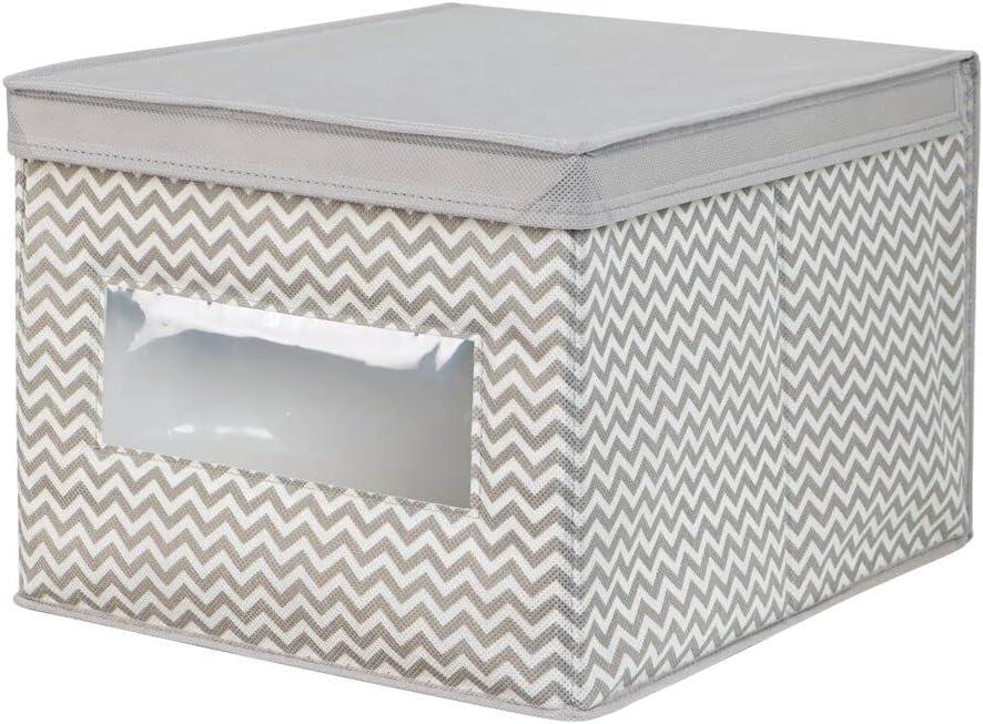 mDesign Large Fabric Closet Box with Window/Lid, 6 Pack, Taupe/Natural Chevron