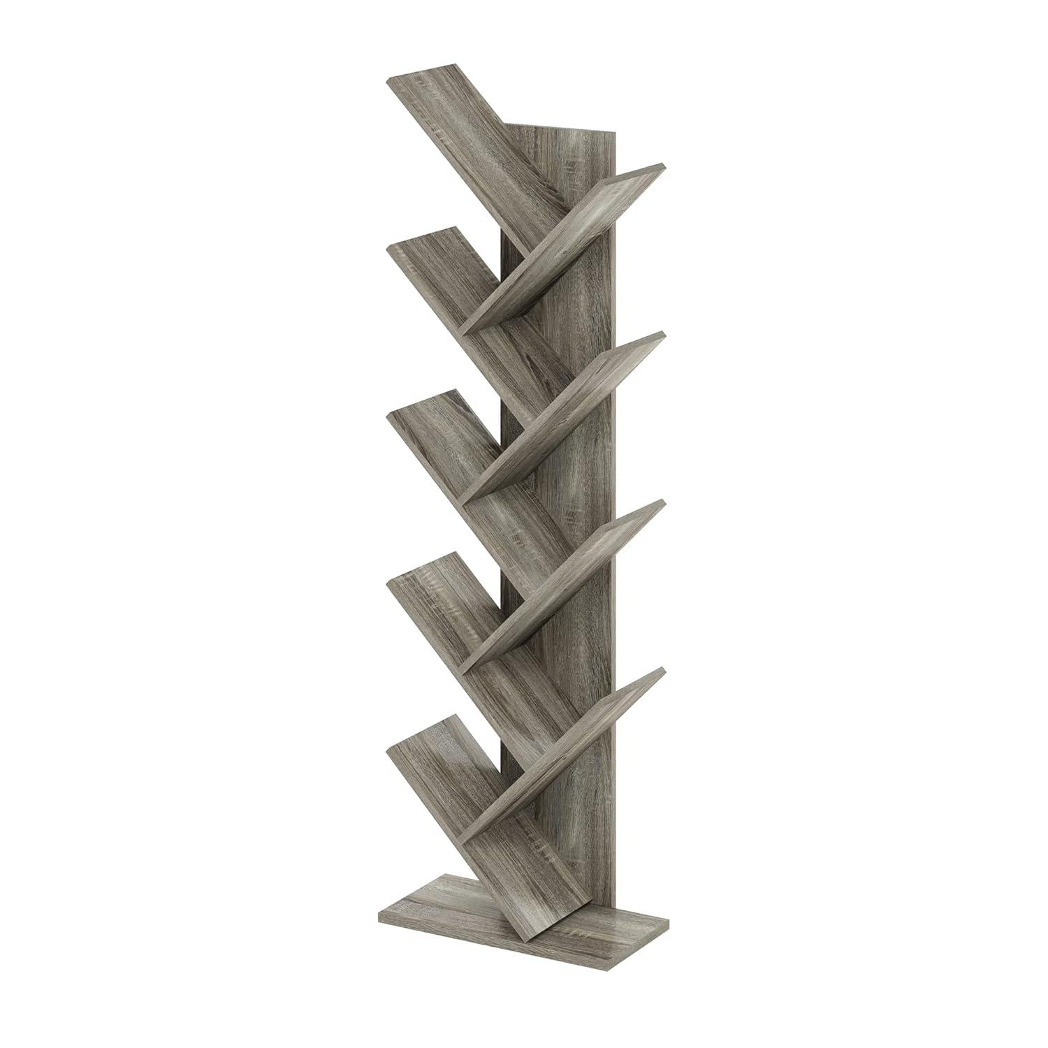 Furinno Tree Bookshelf 9-Tier Bookcase Floor Standing Book Rack Display Stand,French Oak