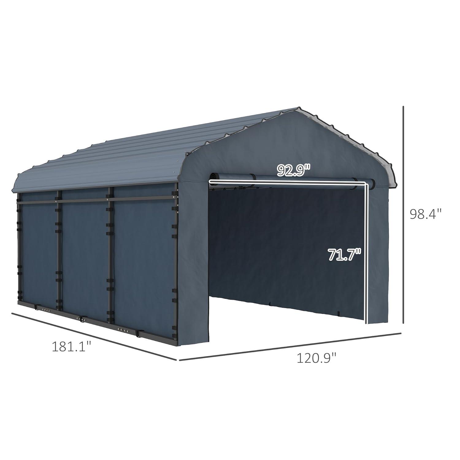 Outsunny 10' x 15' Heavy Duty Metal Carport, Waterproof Garage Car Canopy with Galvanized Metal Roof and Removable Sidewalls, Dark Gray