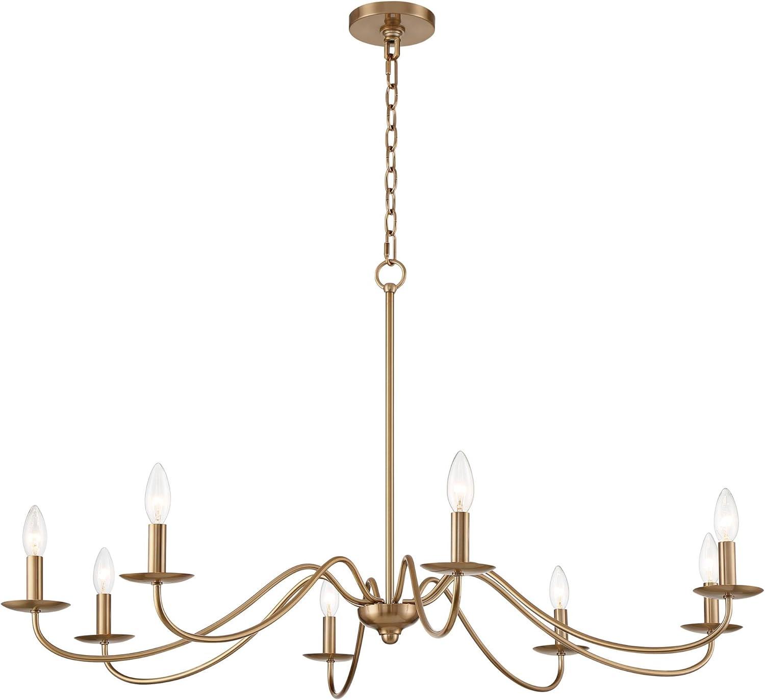 Franklin Iron Works Soft Gold Chandelier 42" Wide Farmhouse Rustic Bent Arms 8-Light Fixture for Dining Room Living House Home Foyer Kitchen Island