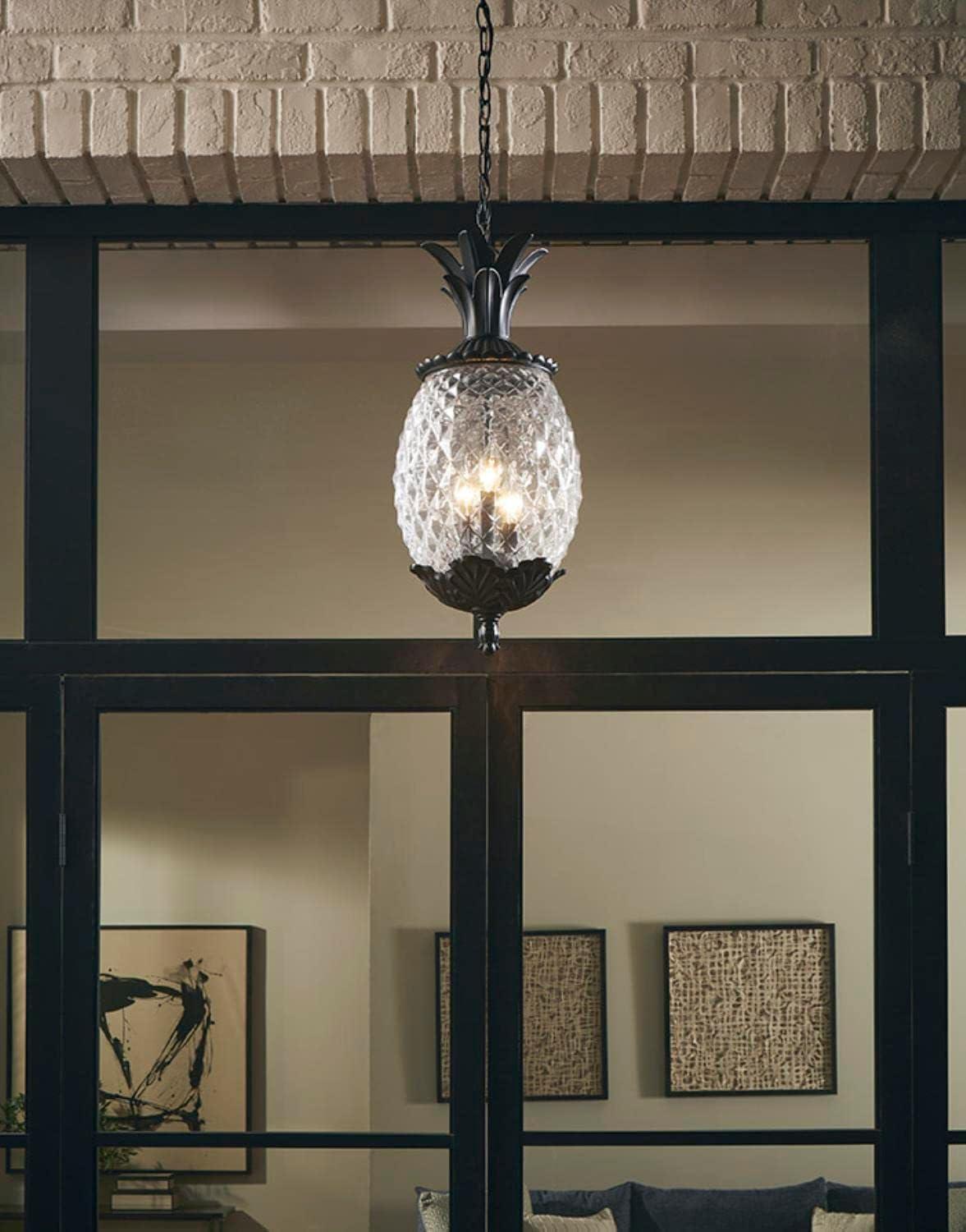 Lanai Matte Black Pineapple Glass Outdoor Hanging Lantern